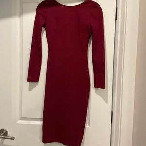 Long sleeved Maroon body on midi dress with wired low back